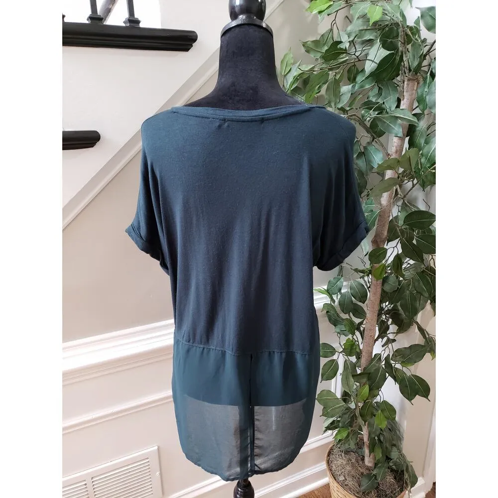 Black Tap Top Blouse Women's Size Medium Black Solid Casual Short Sleeve V - Image 4