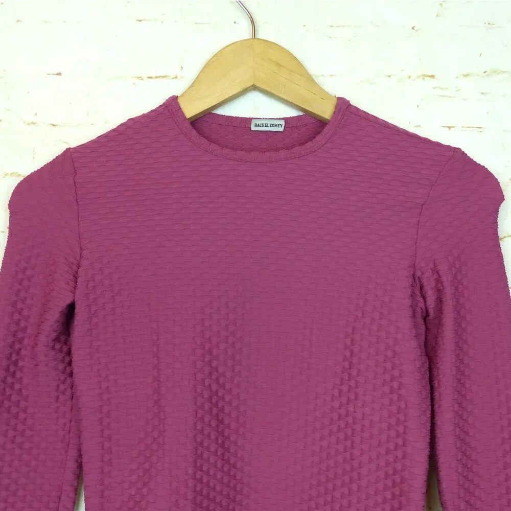 Rachel Comey Swim Rash Guard Top Women XS Pink Honeycomb Texture Stretch Crop LS - Image 3