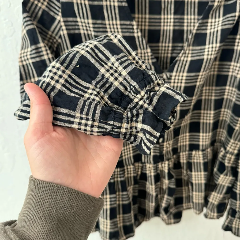 Madewell Plaid Courtyard Metallic Ruffle Hem Peplum Button Blouse XS - Image 5