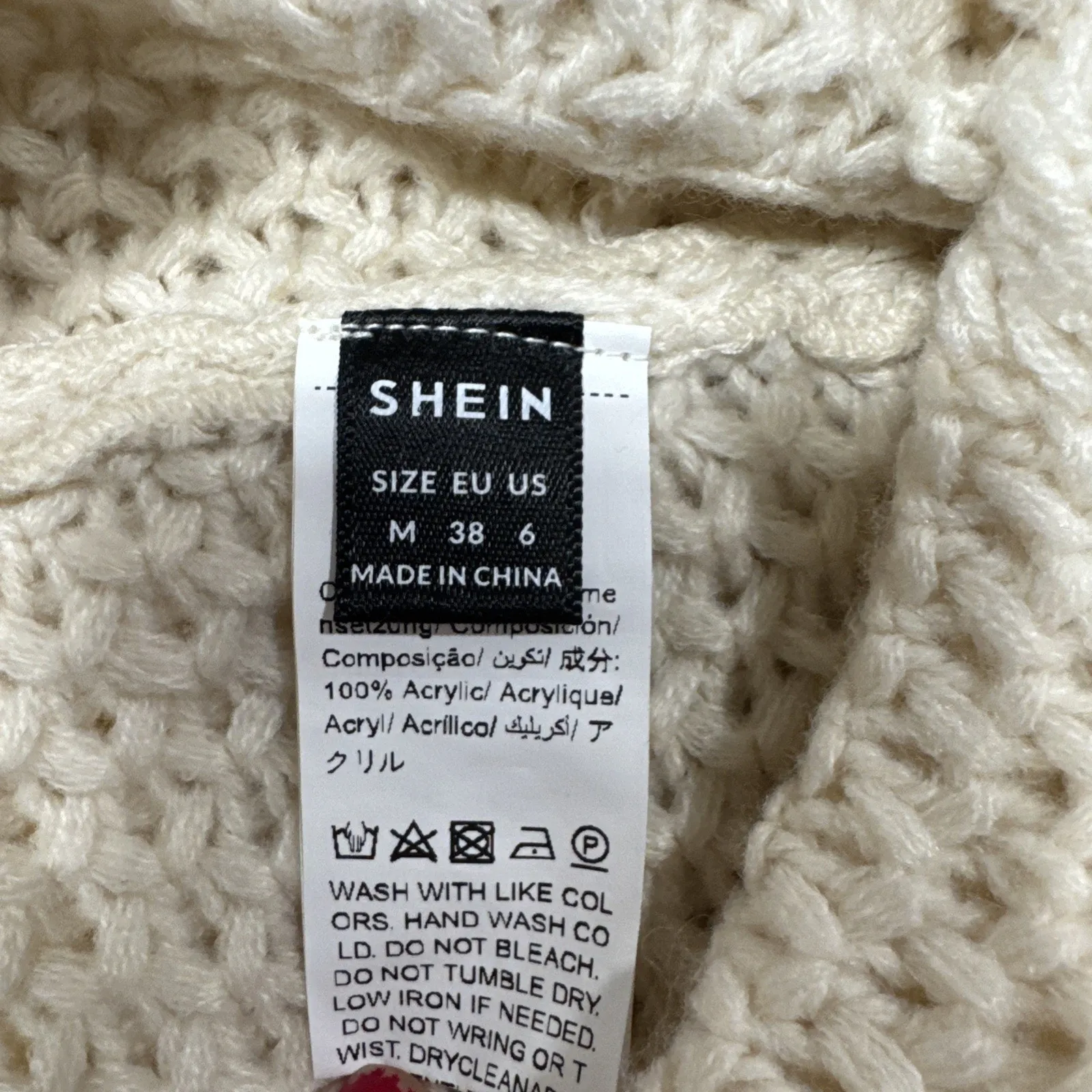 Shein Womens Turtleneck Batwing Sleeve Knit Poncho Size 6 Beige Sweater Relaxed - Image 10