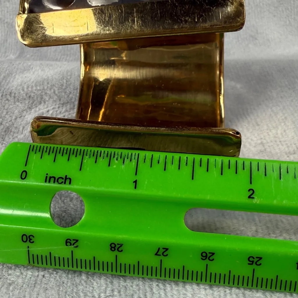 Gold Black Silver Tone Wide Cuff Bracelet Crosses Stars Circle Accents Open Back - Image 6