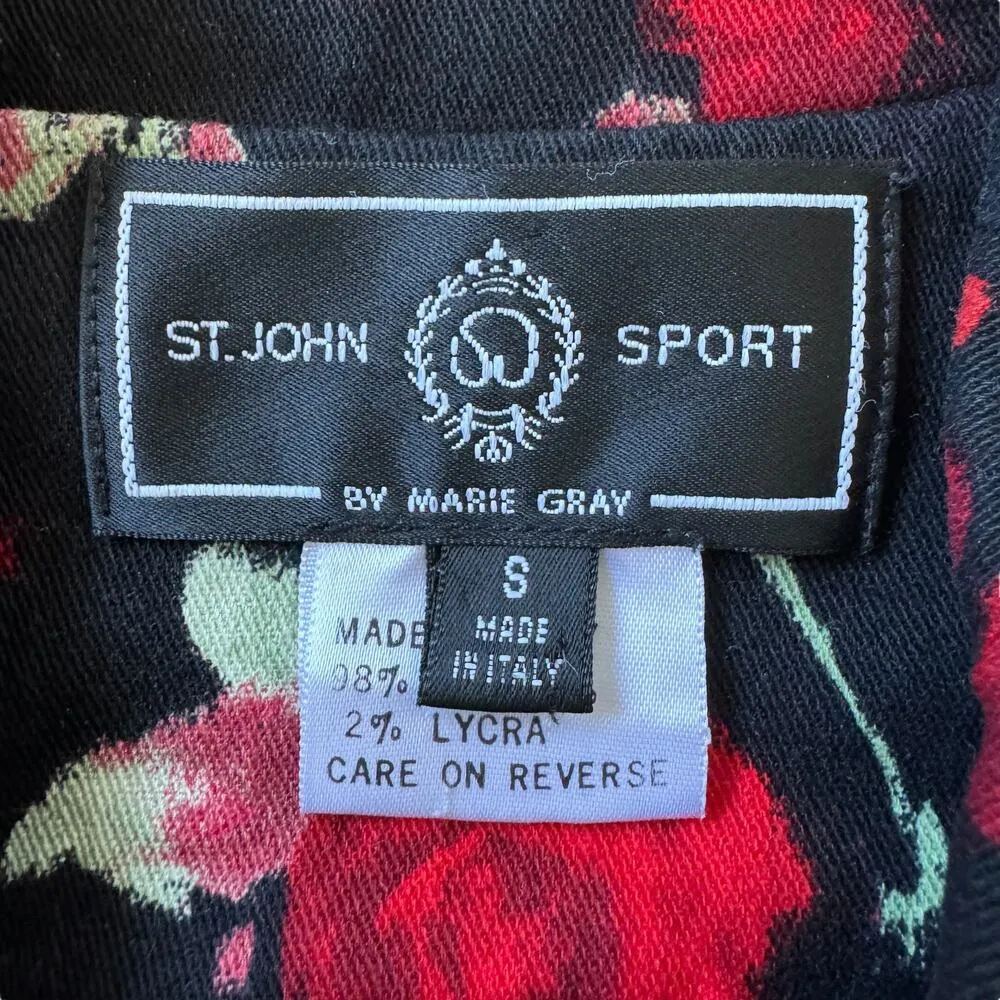 St. John Sport Black & Red Roses Floral Denim Jean Jacket - Image 3