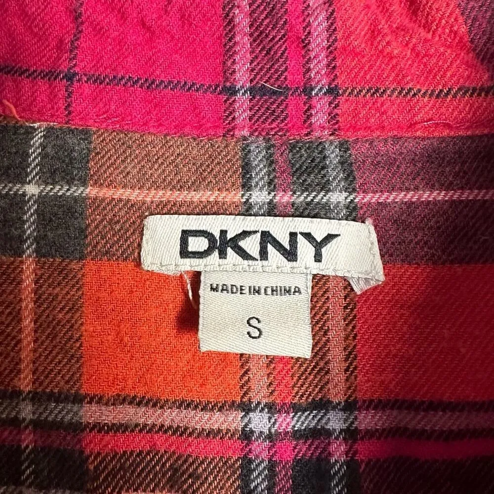 DKNY Pink & Orange Plaid Flannel Tunic - Image 3