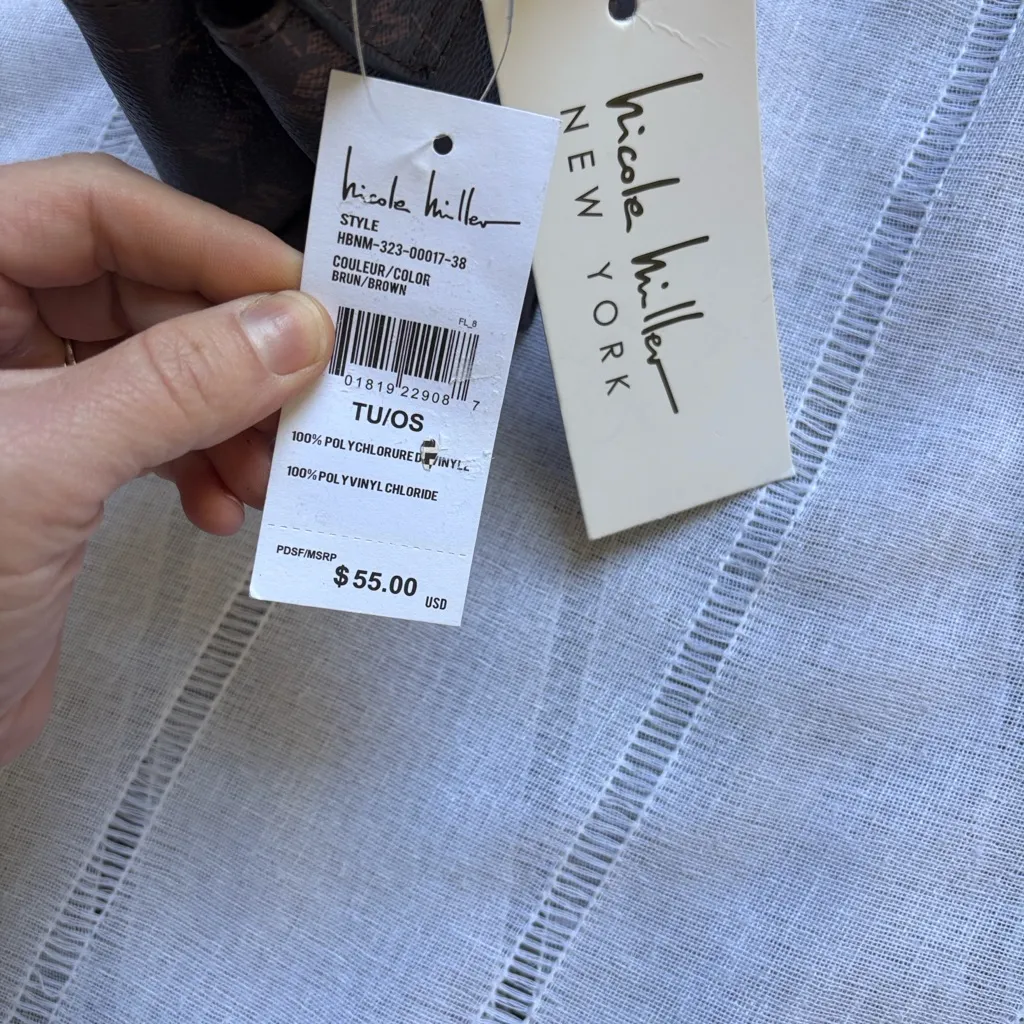 Nicole Miller NWT faux leather crossbody chain brown logo purse - Image 8