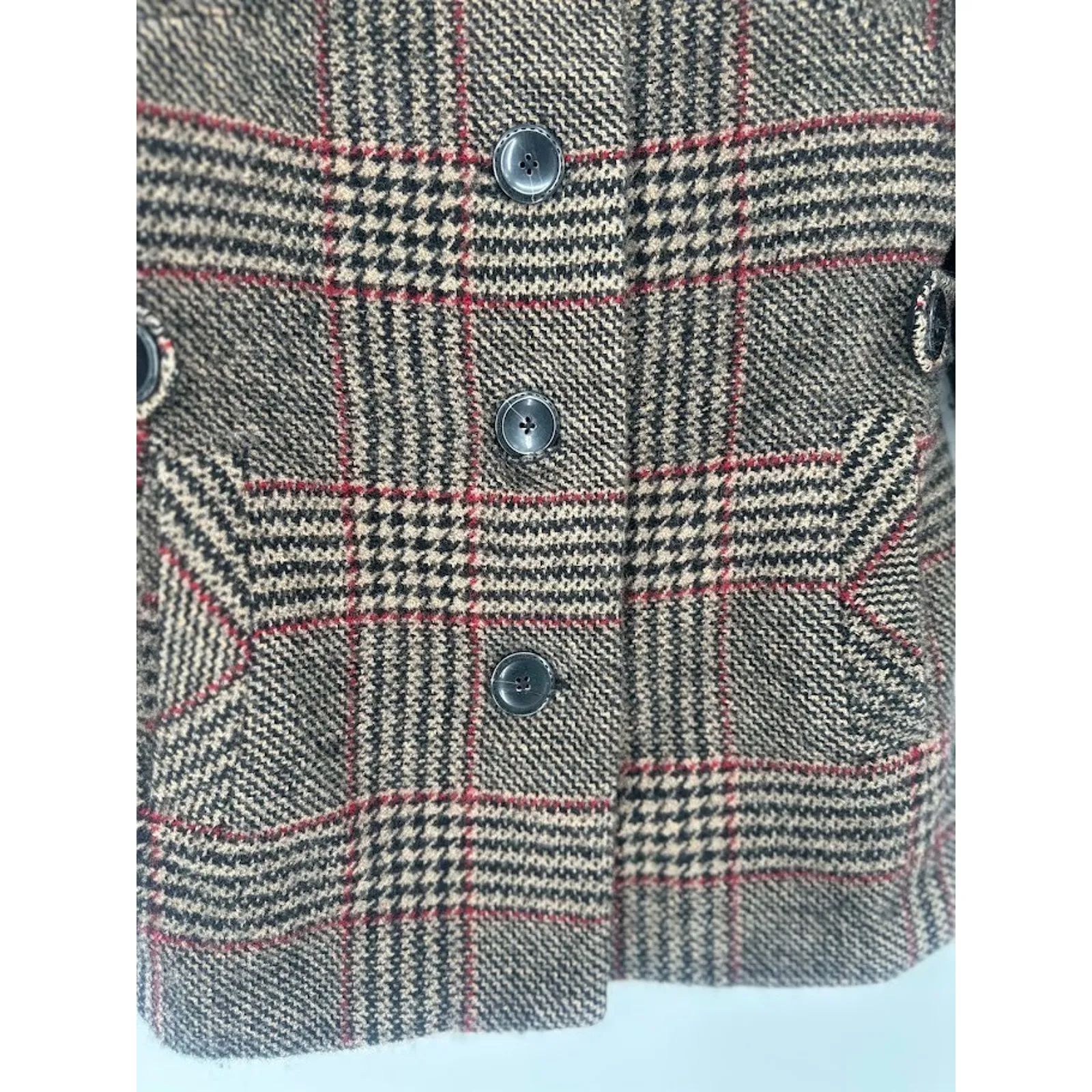 Talbots Vintage  Brown Plaid Wool Button Closure Coat Women's Size 8 Preppy Twee - Image 3