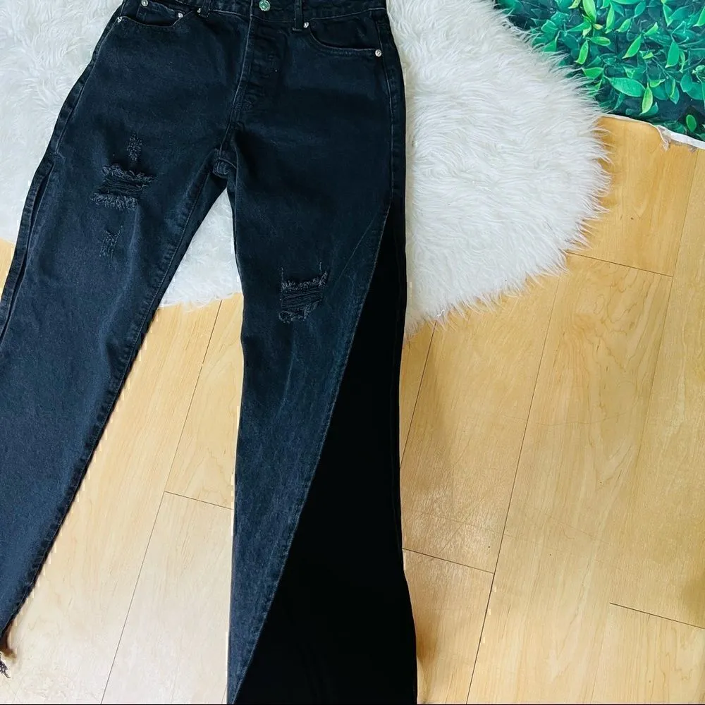 Anika black distressed casual modern streetwear style cutout sides jeans L Size L - Image 5