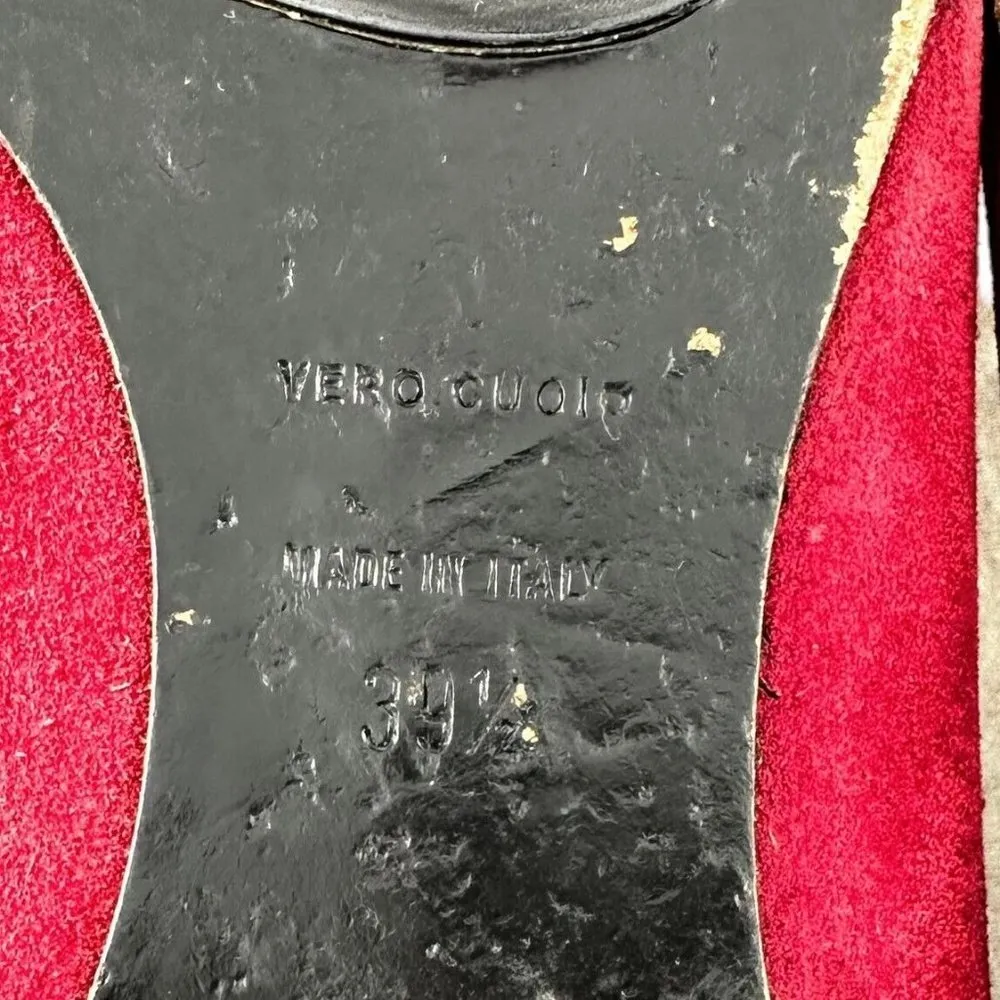 JIMMY CHOO Maroon Red Suede Square Toe Logo Buckle Flats Size 39.5 / US 9.5 - Image 9