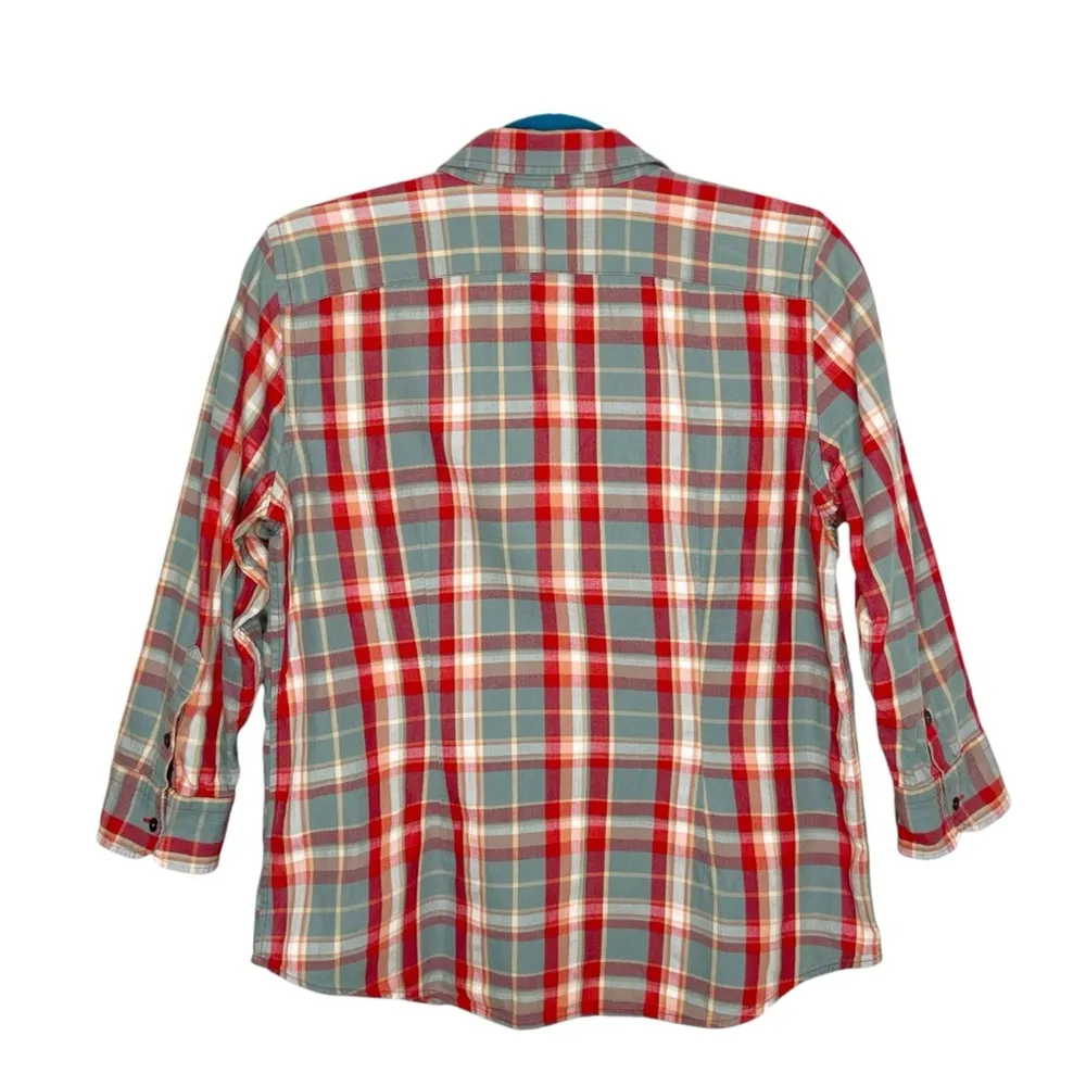 CHAPS Denim Red, Slate Green & White Plaid Button Front Shirt - Image 10