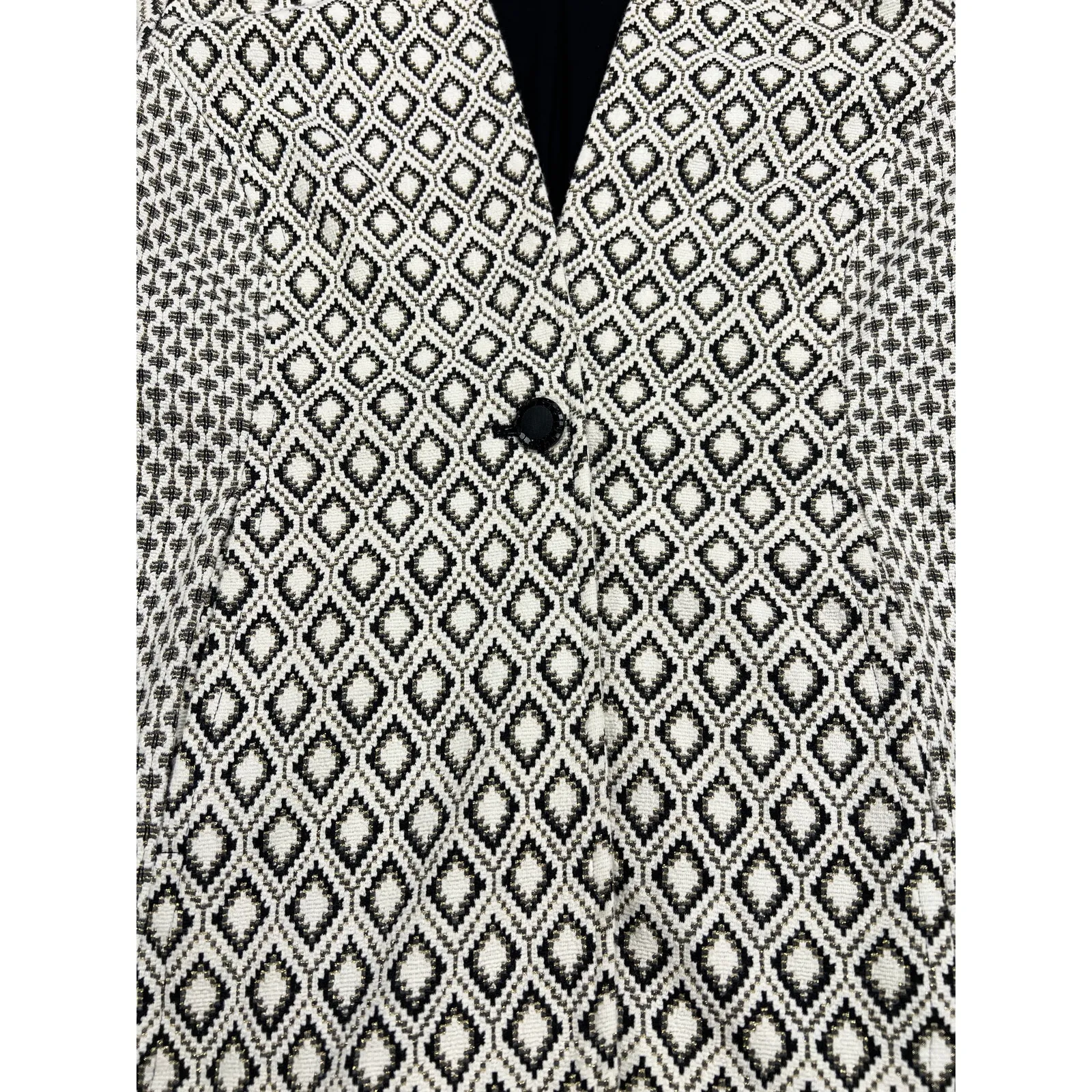 Chico’s Ivory Black Gold Jacquard Knit Fringe Blazer Jacket Size 4 (Chico’s 0) - Image 9