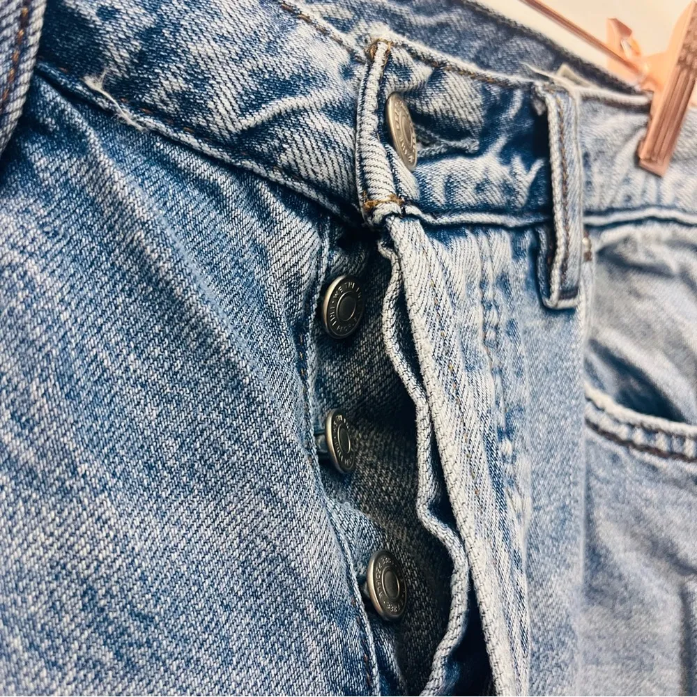 free people distressed raw hem hole straight leg jeans button fly sz 27 - Image 3