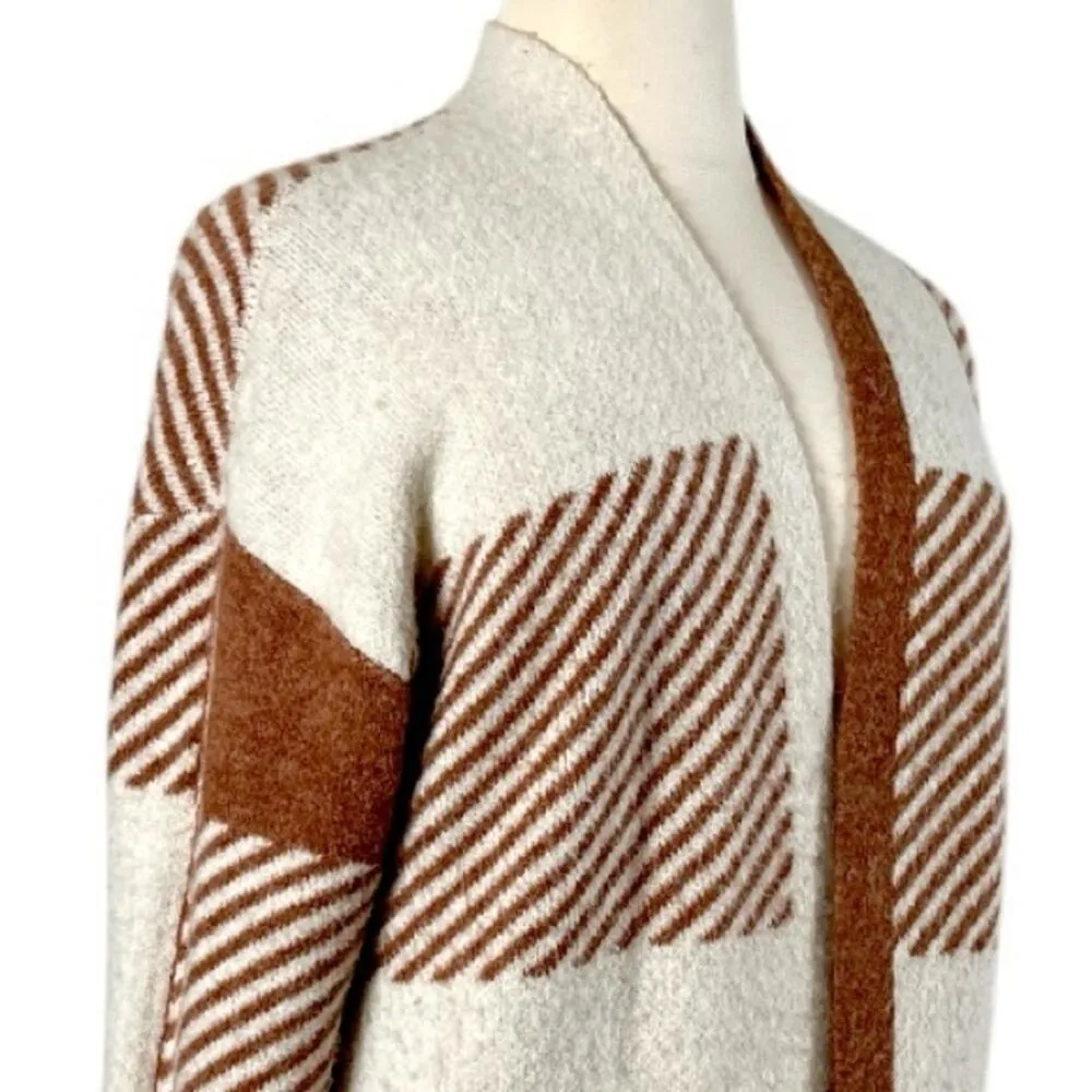 Entro Cardigan Sweater Open Front Fuzzy Long Length Cream Tan Women’s Size 1X - Image 6