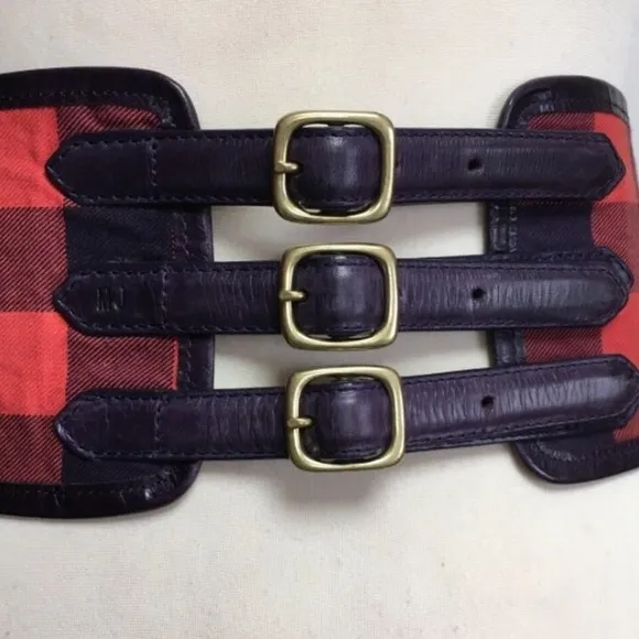 MARC JACOBS Vintage 90s Purple and Red Plaid Check Leather Corset Belt Size M/L - Image 2