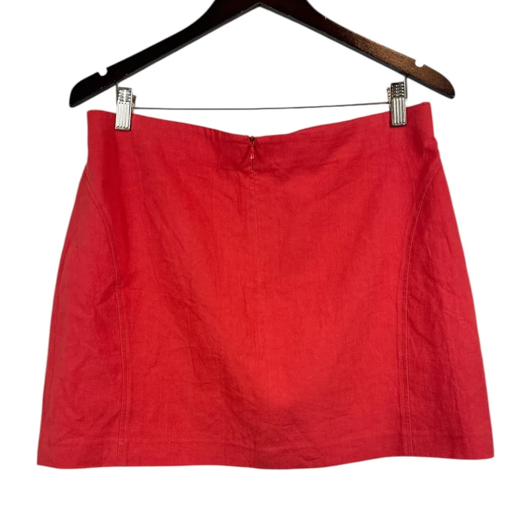 Zara Linen Blend Coral Red High Waisted Lightweight Mini Skirt Size XL NWT - Image 3