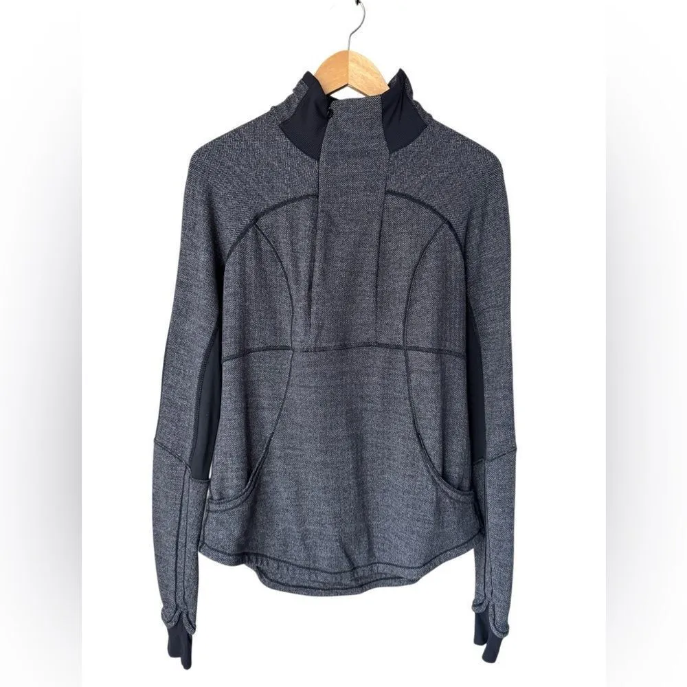 Lululemon Base Runner 1/2 Zip Heathered Herringbone Black Size 10 - Image 5