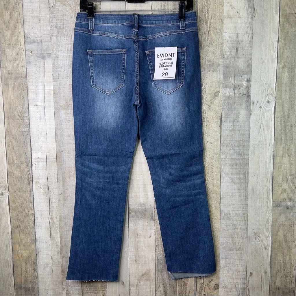 EVIDNT Los Angeles Size 28 Straight Leg Asymmetrical Cut Raw Hem Blue Denim Jean - Image 2