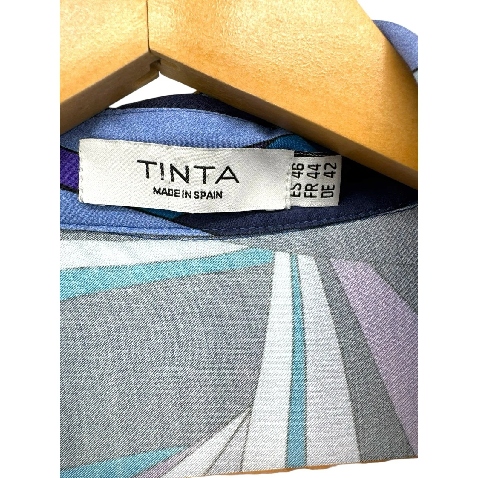 Tinta & Bariloche Zeline Shirt Maxi Dress Blue Geometric Print Belted Size‎ XL - Image 6