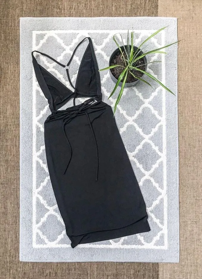 Black Slinky Strappy Plunge Midi Dress - Image 4