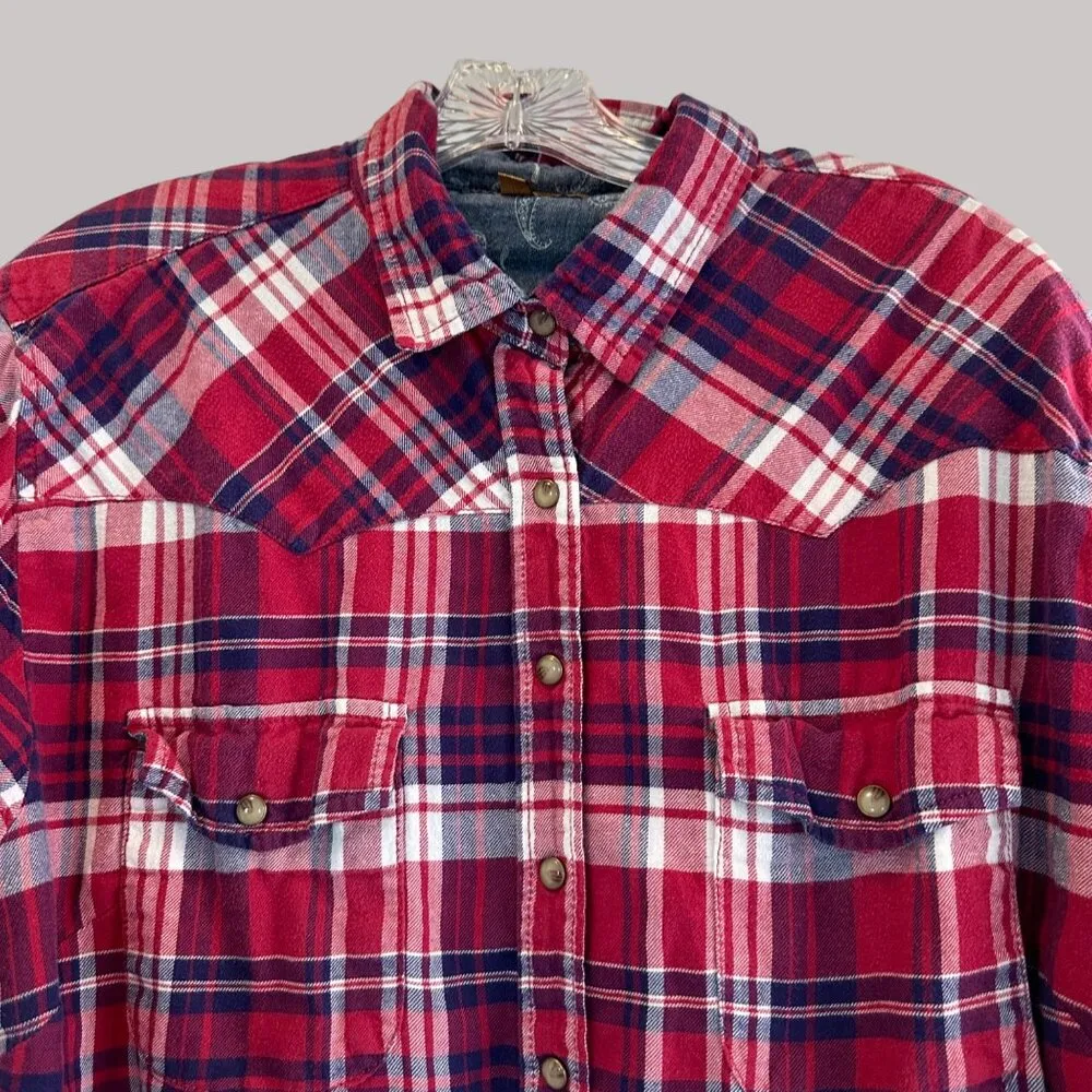 Red & Blue Plaid Girl  Button-Up Long Sleeve Shirt Size XL - Image 3