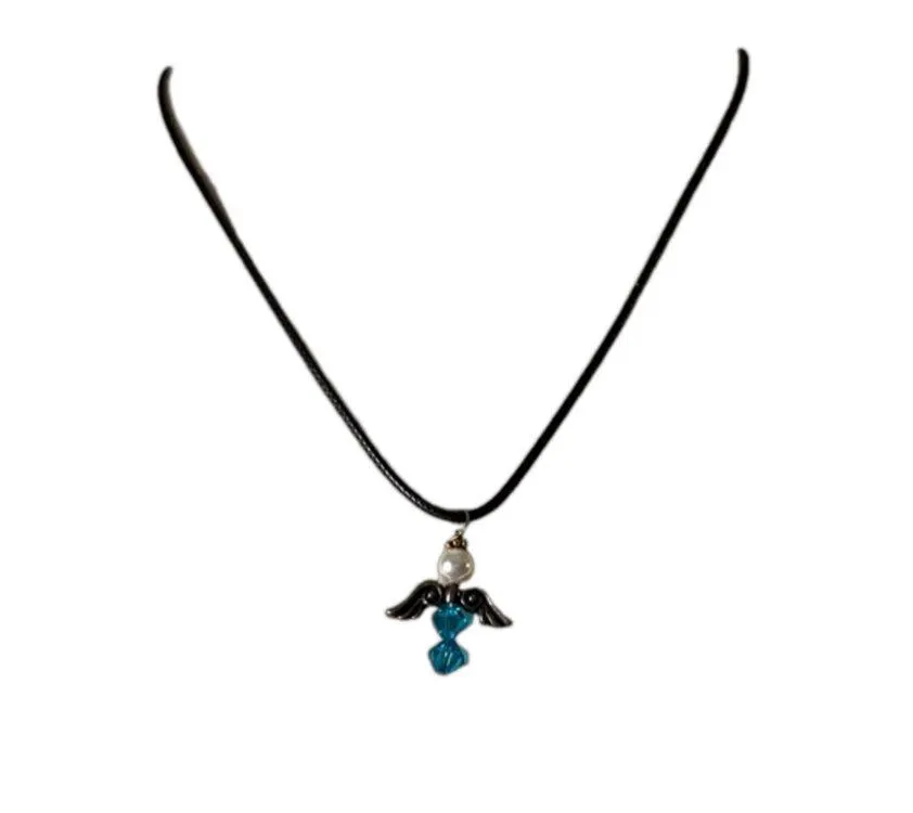 Handmade Blue Angel Pendant Women's Necklace Black - Image 2