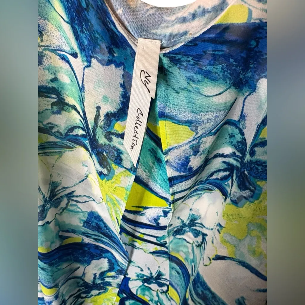 NY Collection Vibrant Blue and Lime Swim Cover-Up - Image 2