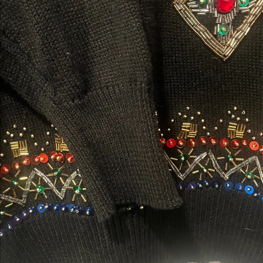 Vintage Victoria Harbour black bejeweled beaded bling tunic sweater size medium - Image 6