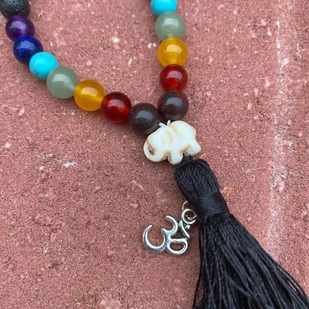 Black Lava Stone Chakra Mala Necklace Black - Image 2