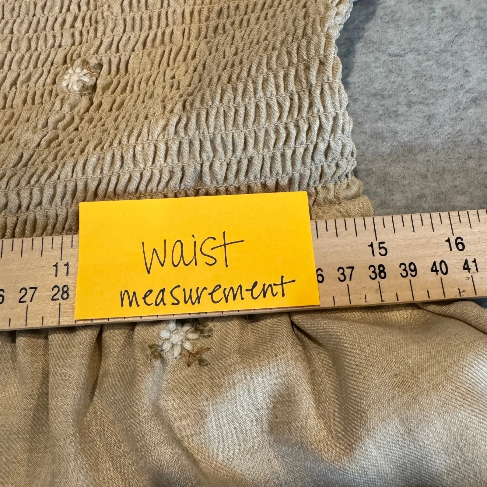 August Sky Milkmaid Prairie Country Dress Womens L Tan Embroidered Cottagecore Size L - Image 14