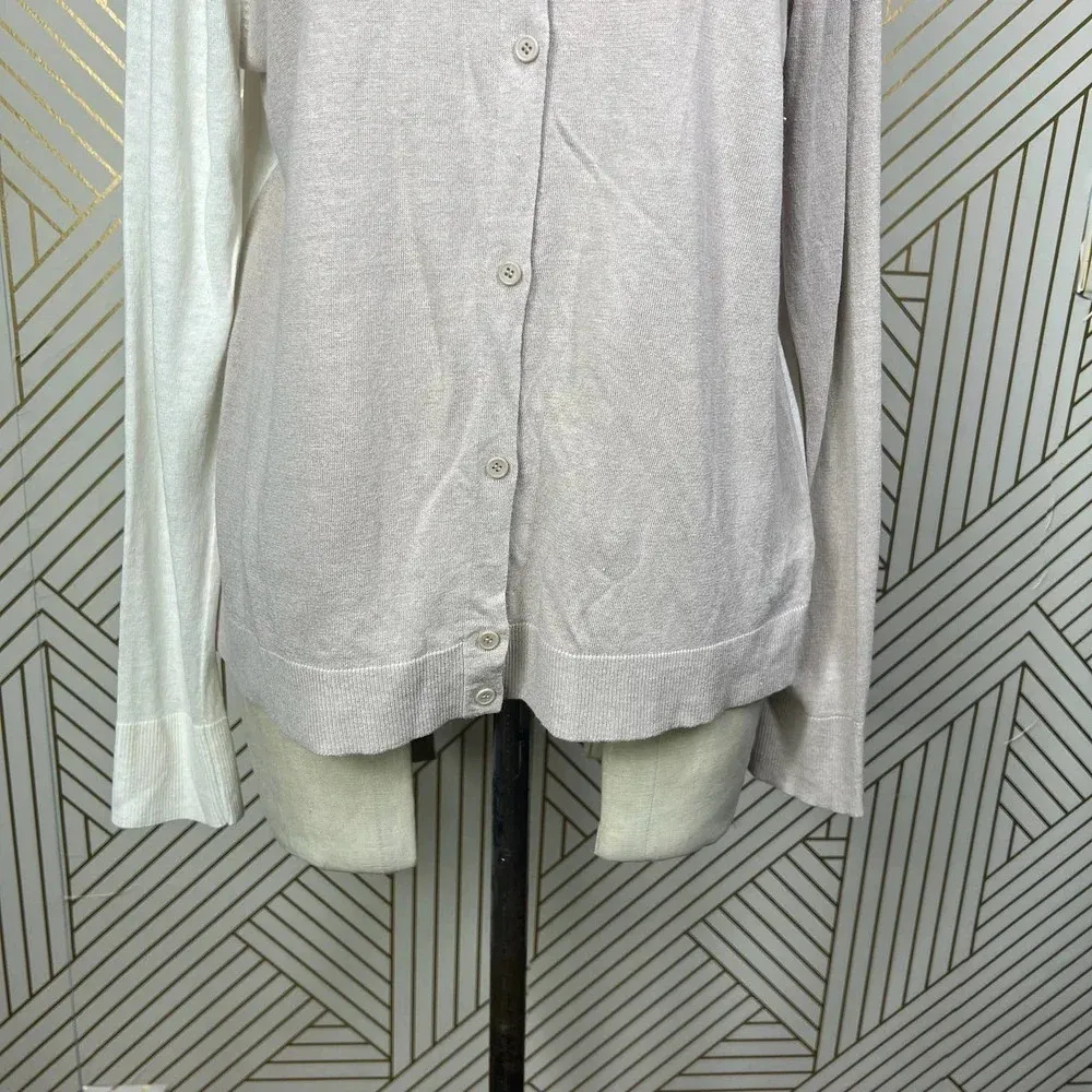 Akris Punto‎ Cardigan Sweater Linen-BlendContrast Light Taupe Cream Size US 10 - Image 7