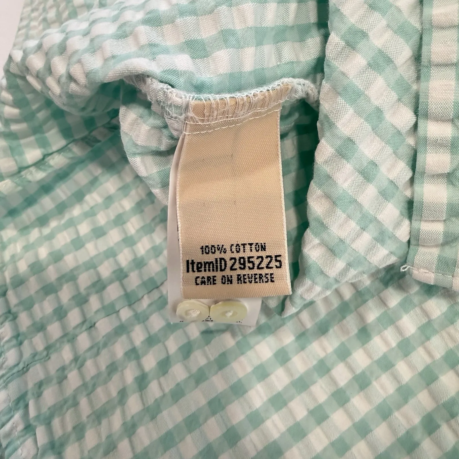 LL Bean Aqua Blue Seersucker Button Up Cap Sleeve Shirt Size XL - Image 9