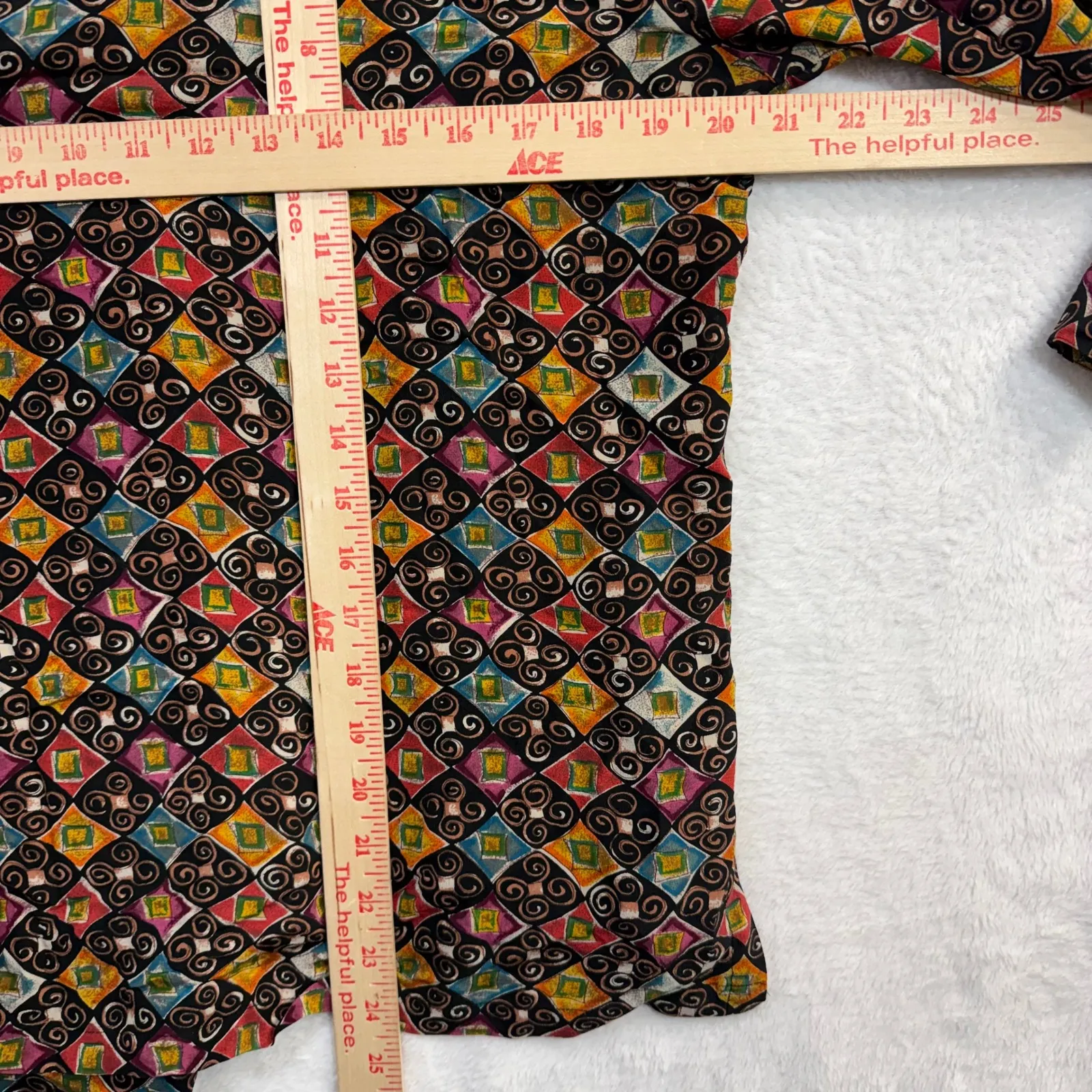 Vintage Tess M Button Up Top 100% Silk Maximalist Artsy Geometric Abstract 90s Black Size M - Image 7