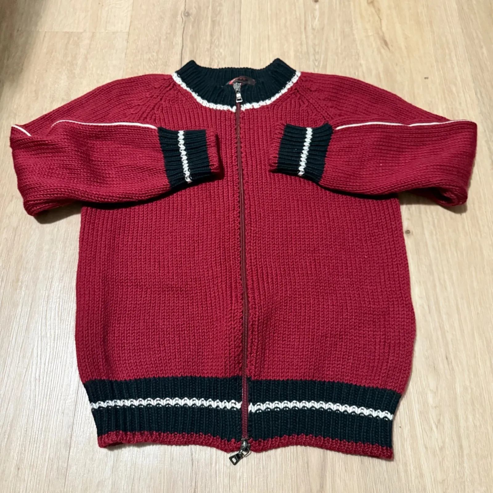 Vintage Prada Sport Red Zip-Front Knit Bomber Cardigan Sweater IT 40 US Small - Image 7