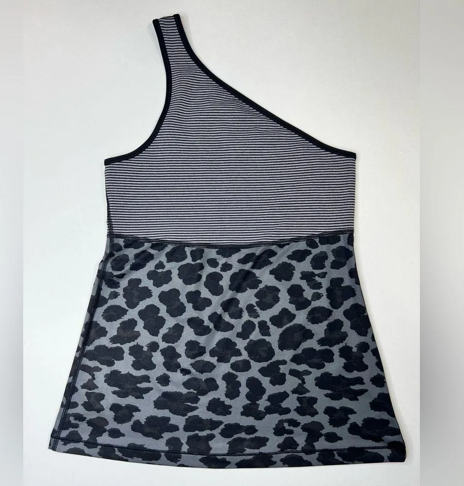 Lululemon Meshed Up Tank Top One Shoulder Leopard Striped Mini Pop Black Gray 6 - Image 8