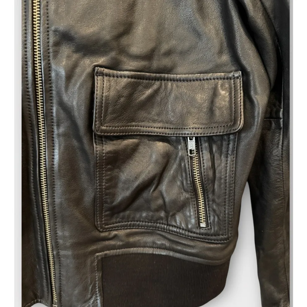 Treasure & Bond Leather Bomber Jacket with Removable Faux Shearling Trim Small - Image 11