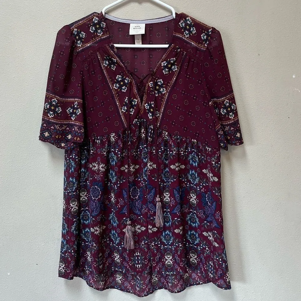 Knox Rose Boho Floral Tunic Blouse Women’s Small - Image 11