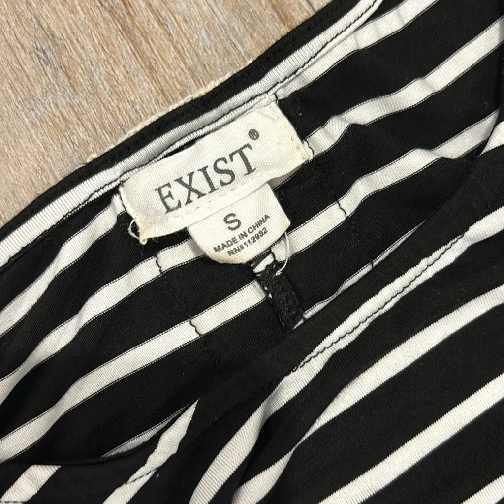 Exist Black and White Striped Dress Size Small Lace and Button Detail - Image 4