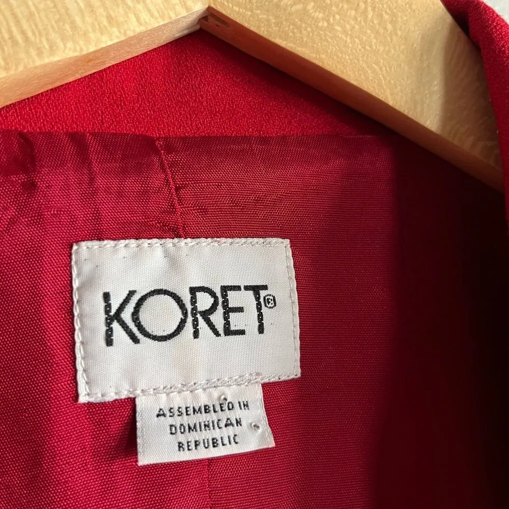Vintage 90s Red Black Trim Blazer Wool Blend Koret Jacket Single Button Sz 12 - Image 3