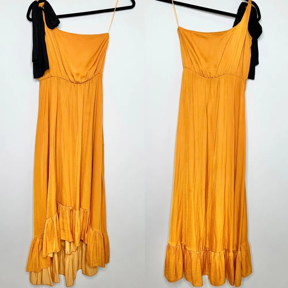 Maje Rasti One-Shoulder Satin Midi Dress in Yellow - Image 4