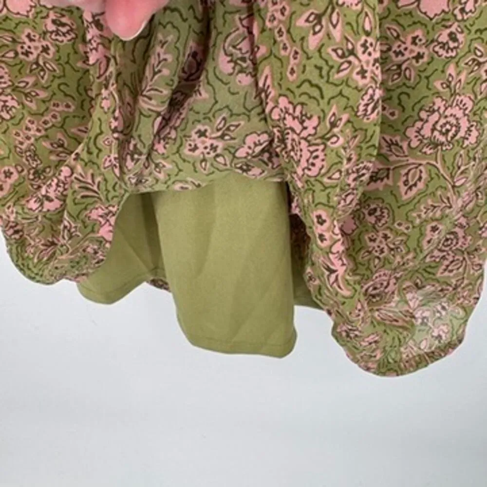 Jopna Cottagecore Forest Fairy Dress Womens L Green Pink Polyester Smocked Lined Size L - Image 5