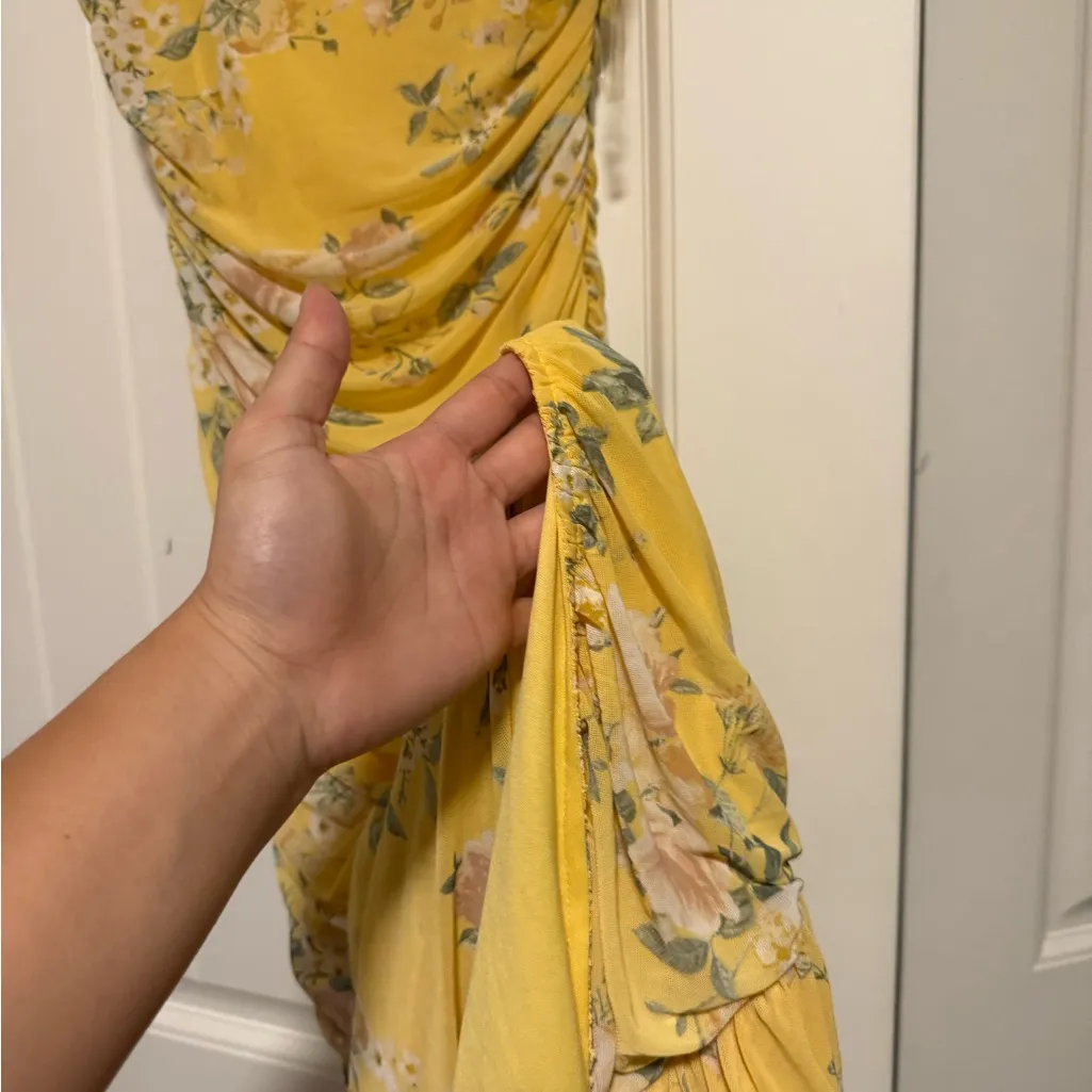 Privy Yellow Floral Ruched Maxi Dress - Image 2