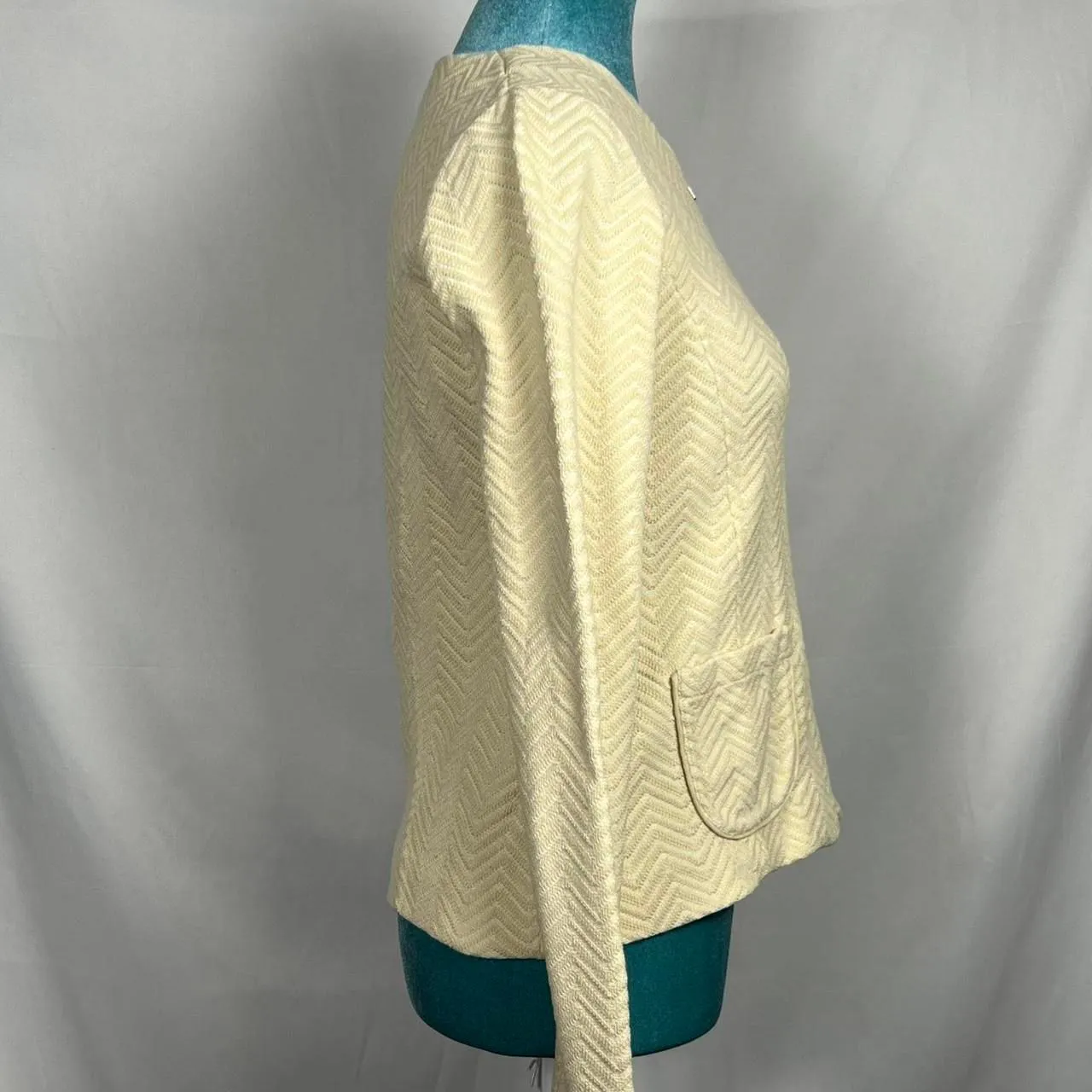 Anthropologie Rosie Neira 100% Cotton Cream Chevron Knit Jacket - Image 4