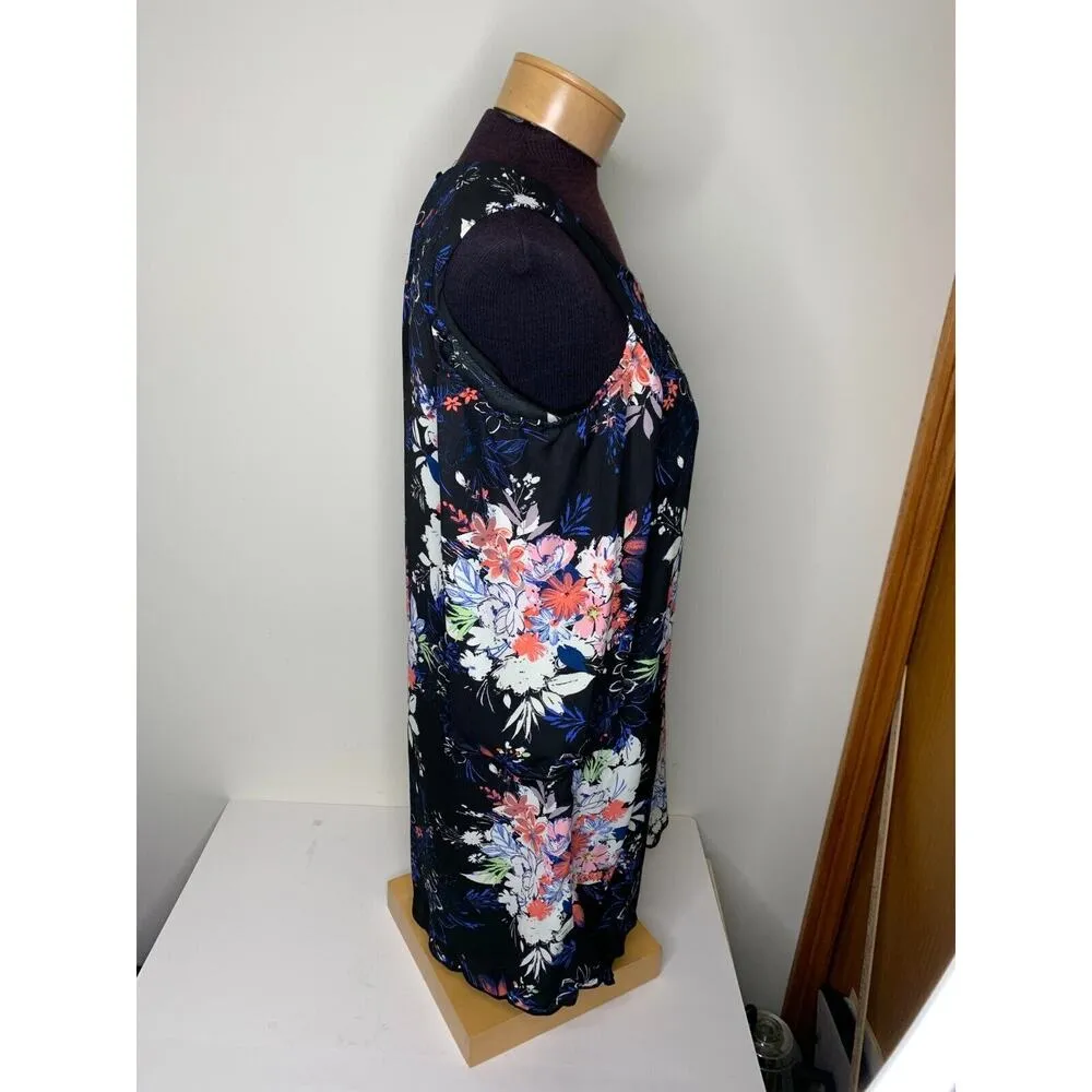 Lily Rose Womens Size M Dress Cold Shoulder Floral Crochet 3/4 Sleeve Scallop - Image 6