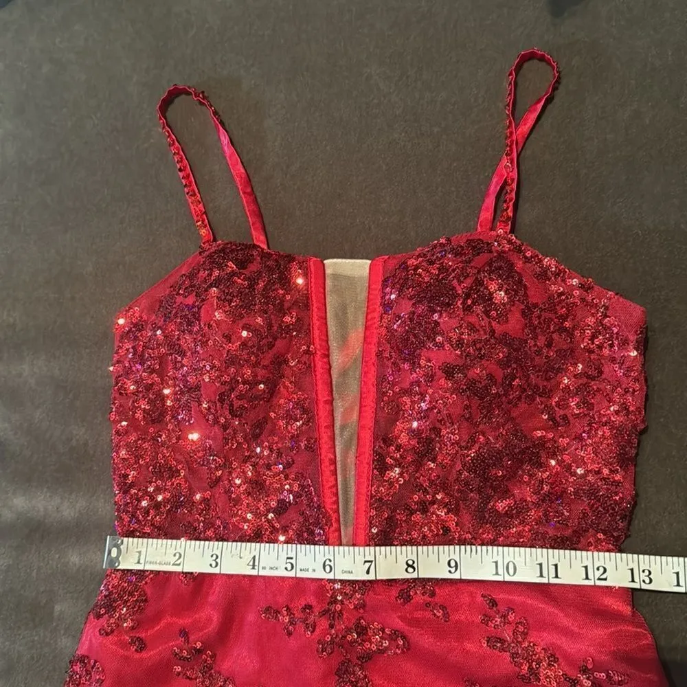 Women’s Red Mermaid Fit Prom Party Dress Sparkly Sequins LaceUpBack Size 2 *READ - Image 10