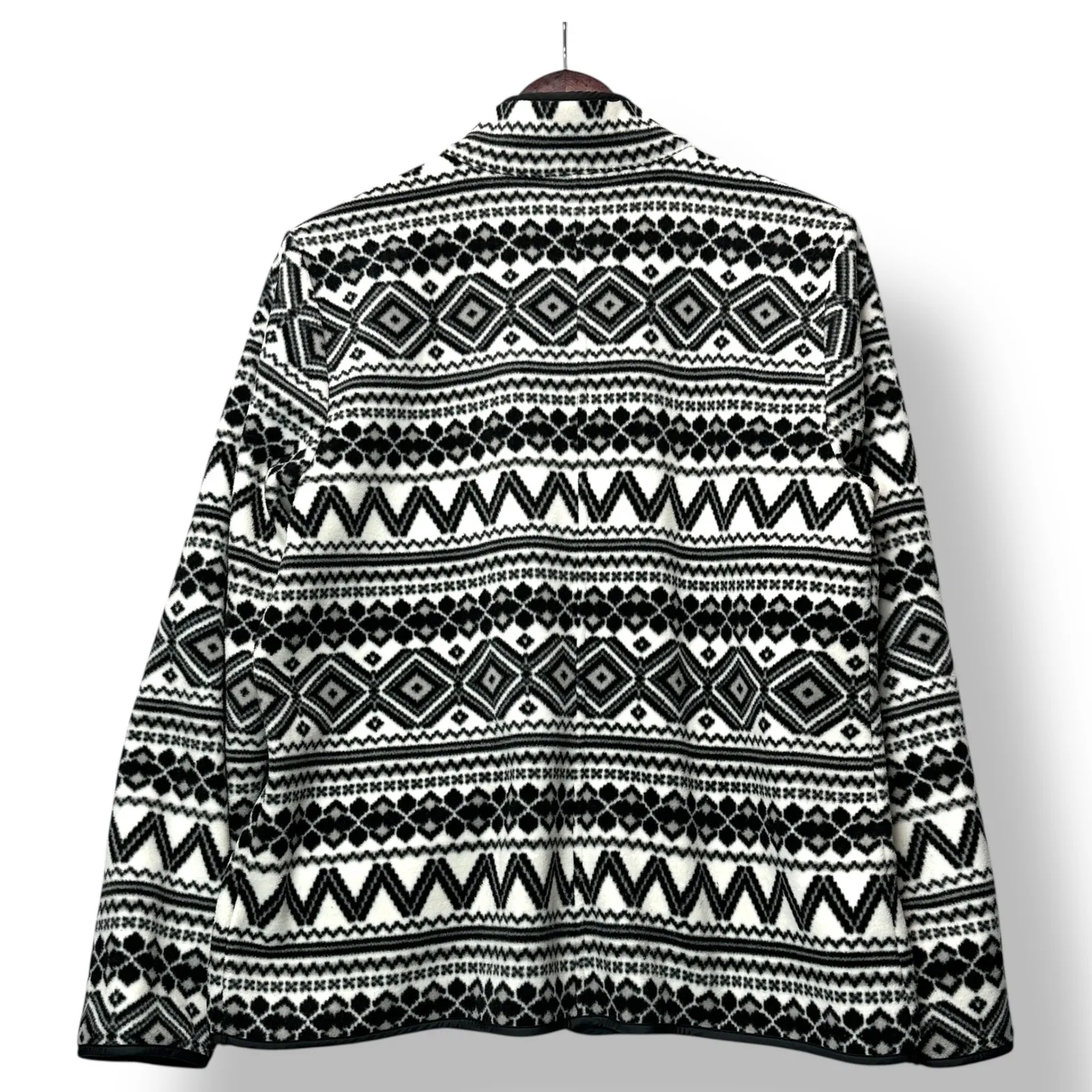 Talbots Women Black White Fair Isle Fleece Zip Jacket L Nordic Skiwear Wintercre - Image 3