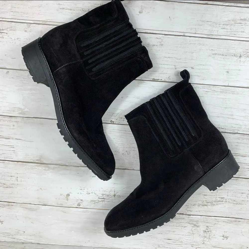 Via Spiga Black Suede Leather Ankle Chunky Boots Moto Biker Classic All Black 10 - Image 6