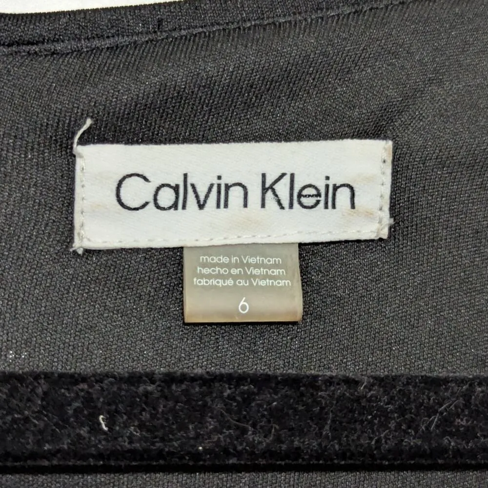 Calvin Klein Sequin Faux Wrap Dress Black Silver Side Ruched Surplice Women 6 - Image 4