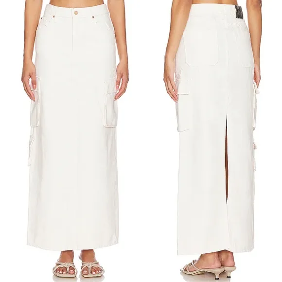 NEW NWT MOTHER SNACKS! The Fun Dip Cargo Skirt Maxi Skirt In Natural - Image 2