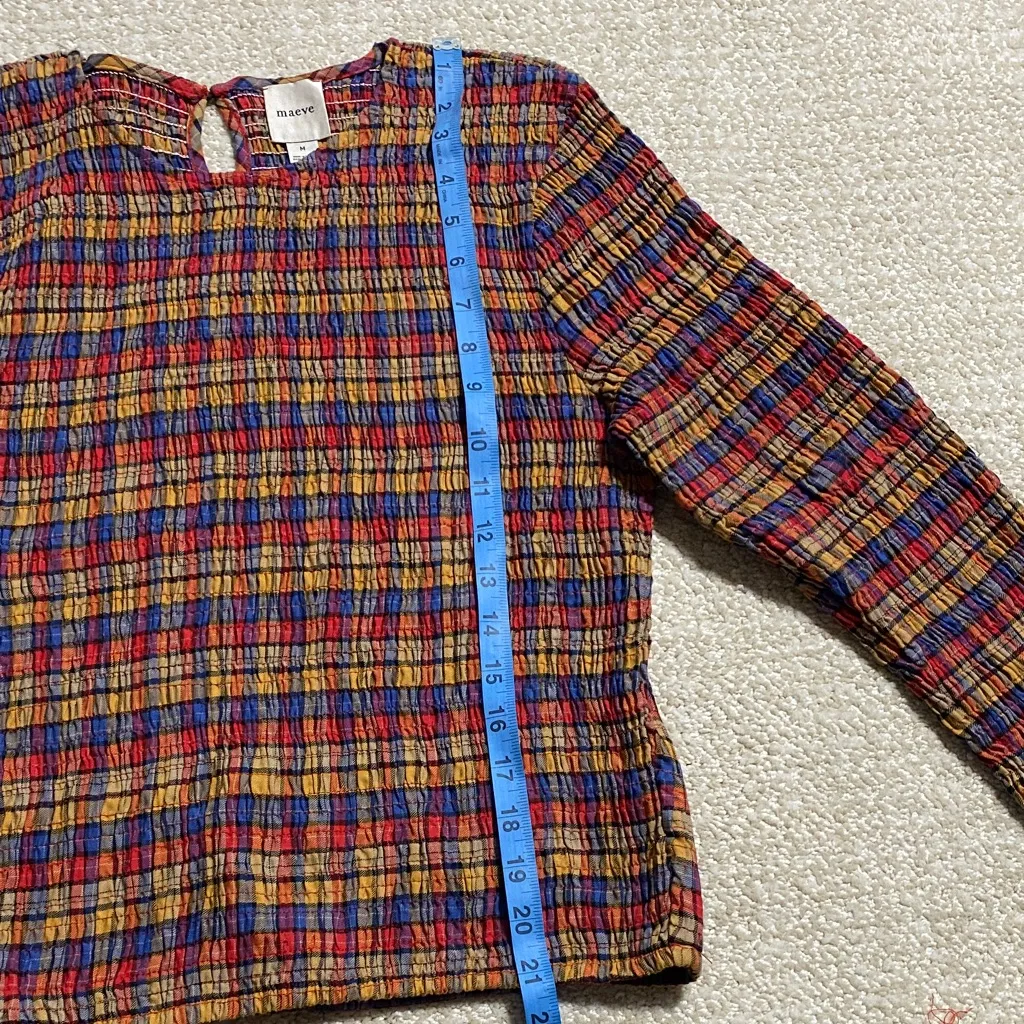 Stylish Plaid Long Sleeve Blouse Red Size M - Image 12