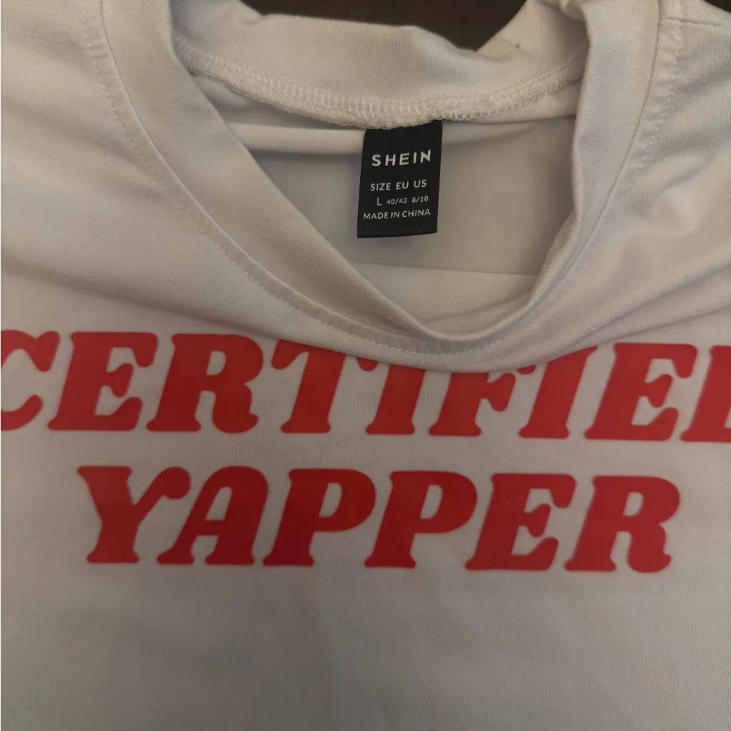 SHEIN White and Red Graphic Crop Top - Image 3