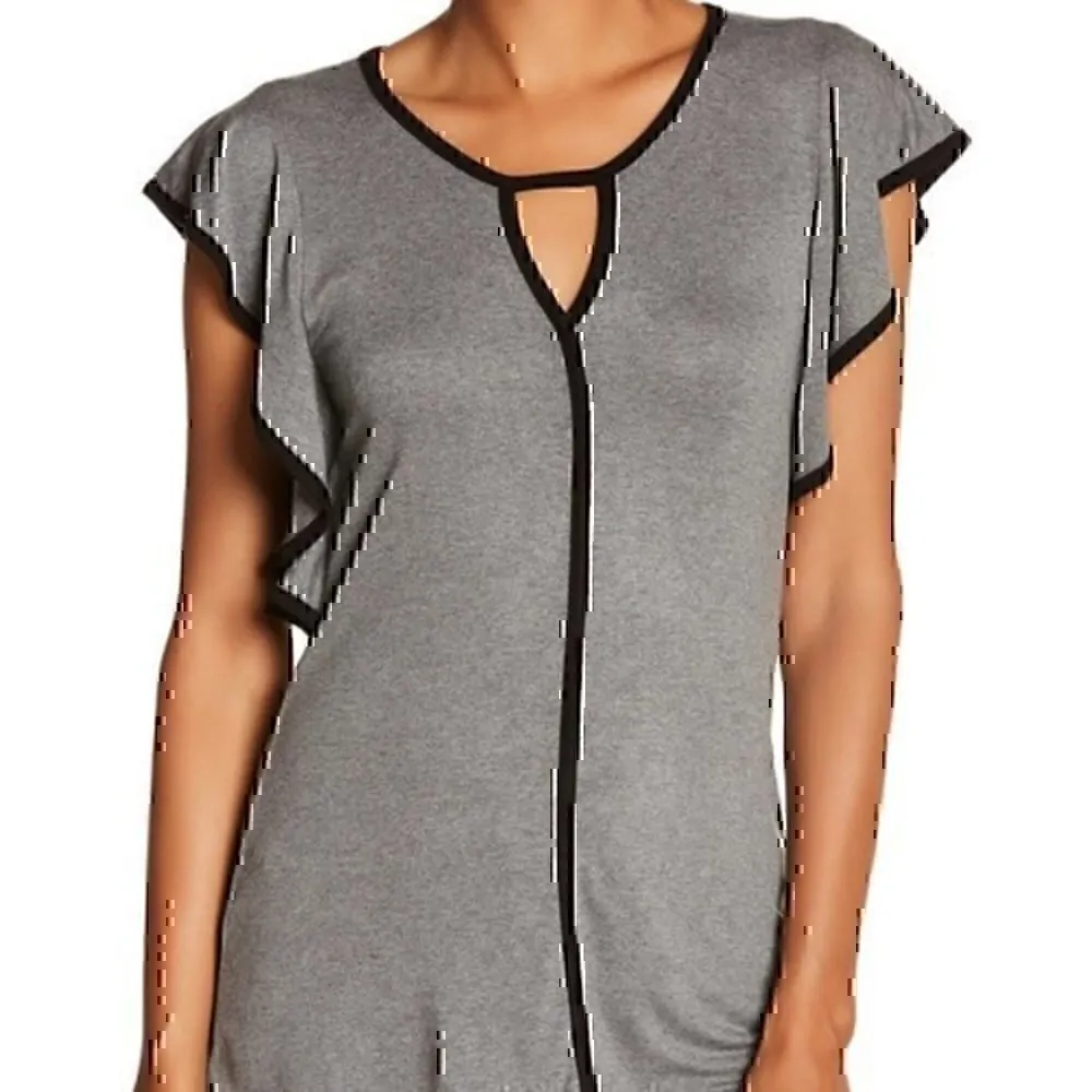 BOBEAU Solid Gray White Keyhole Cutout Short Flutter Sleeve Blouse Top Small S - Image 4