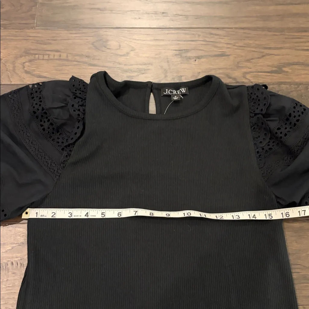 New With Tags JCrew Ribbed Knit Top with Ruffle Eyelet Sleeves Sz M - Image 8